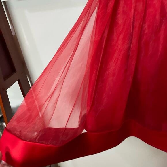 Alfred Angelo Cherry Red Tulle Layered Corset Dress SZ 10 Bow Detail A-Line - Picture 5 of 7